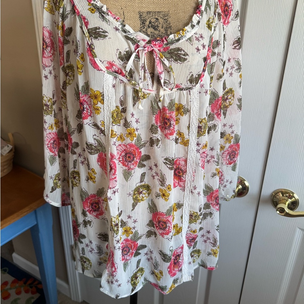 Decree Floral Print Women's Top - Pink and Yellow